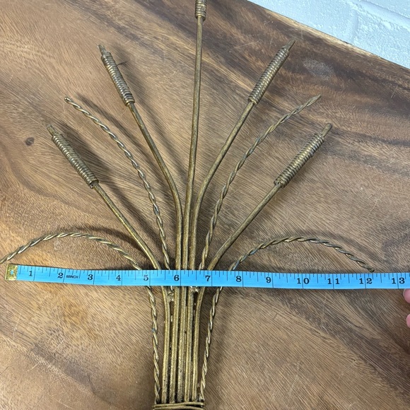 Vintage Brass Cattails Wall Double Candle Holder Sconce - Picture 9 of 10